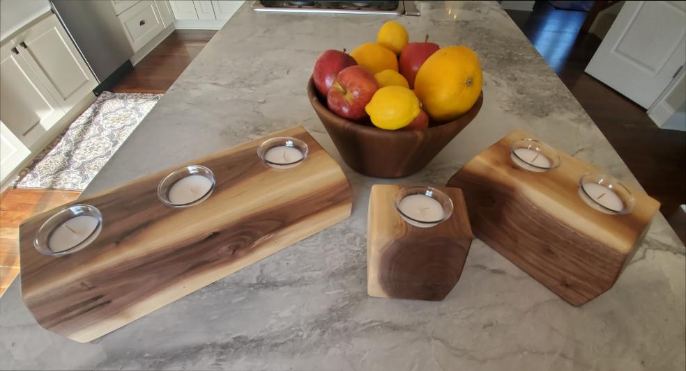 3pc Black Walnut Candle Docks