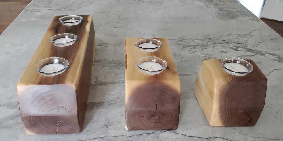 3pc Black Walnut Candle Docks