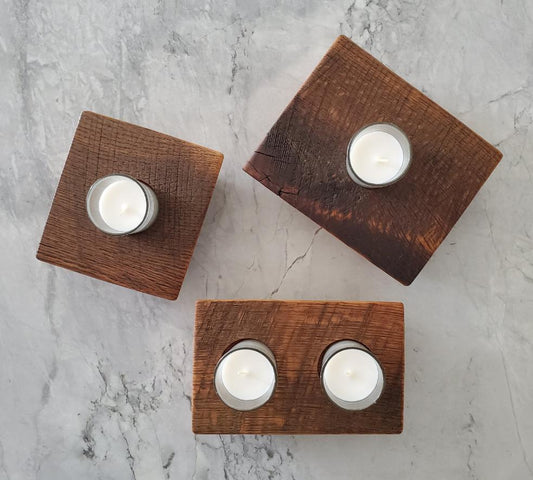 3pc Set: Reclaimed Oak Candle Holder