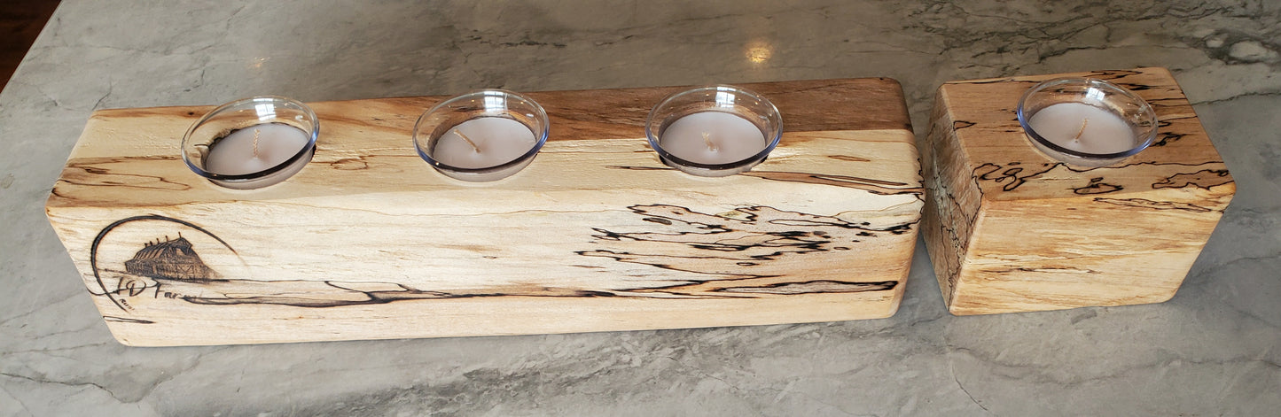 2pc Set: Reclaimed Basswood Candle Holder