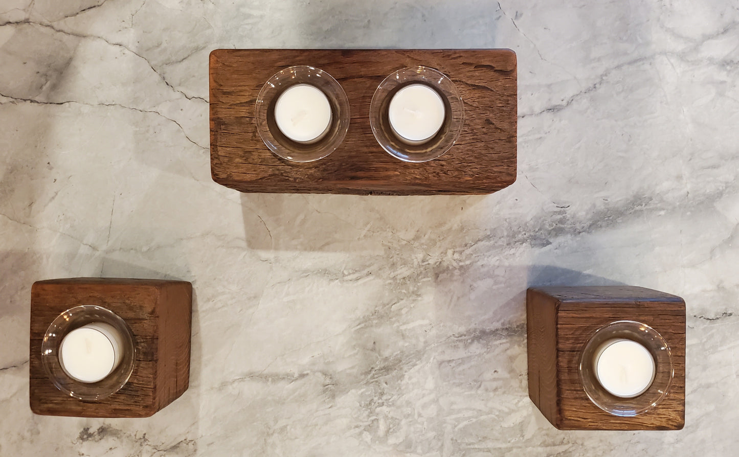 3pc Set: Reclaimed Oak Candle Holder