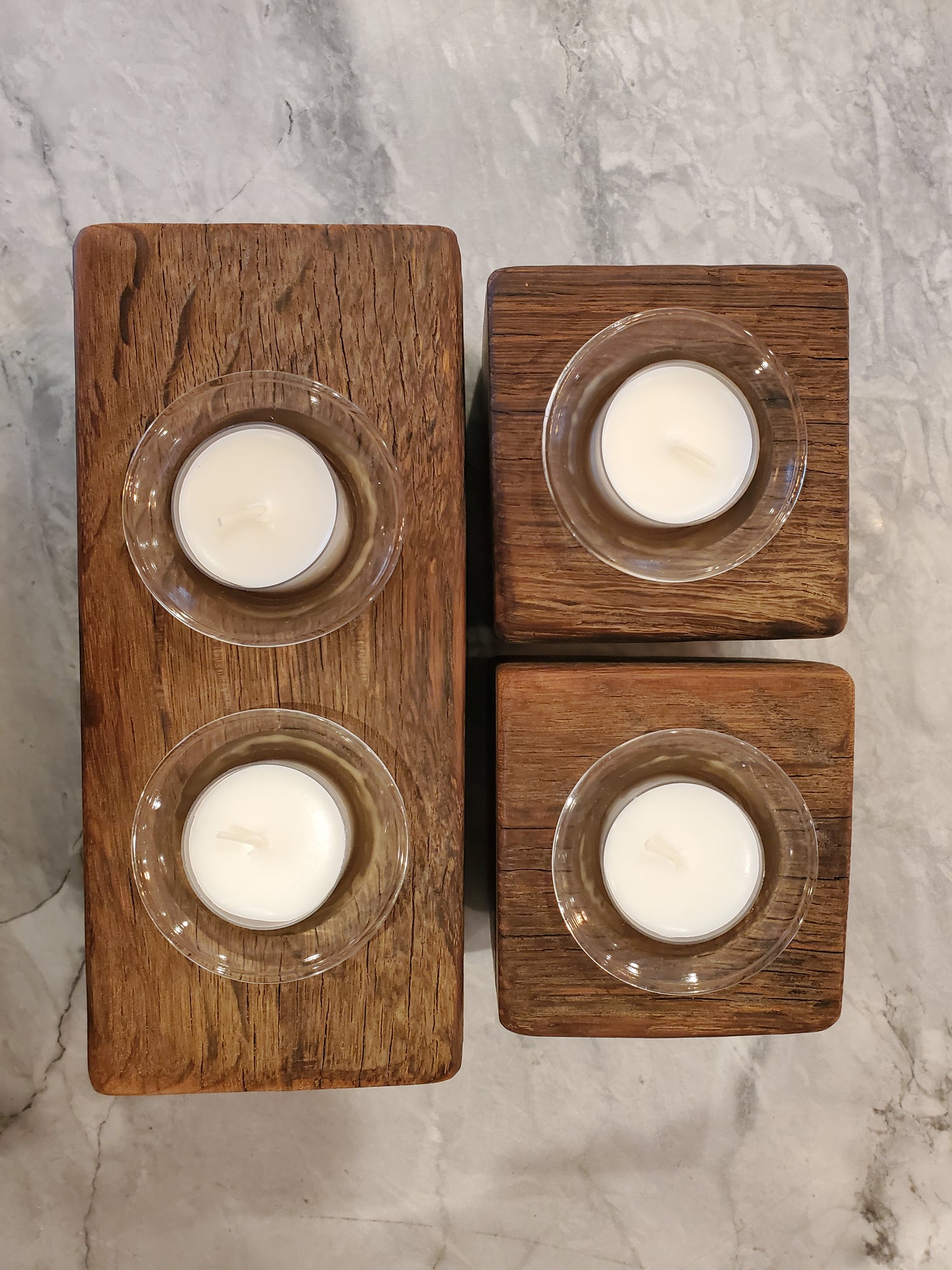 3pc Set: Reclaimed Oak Candle Holder