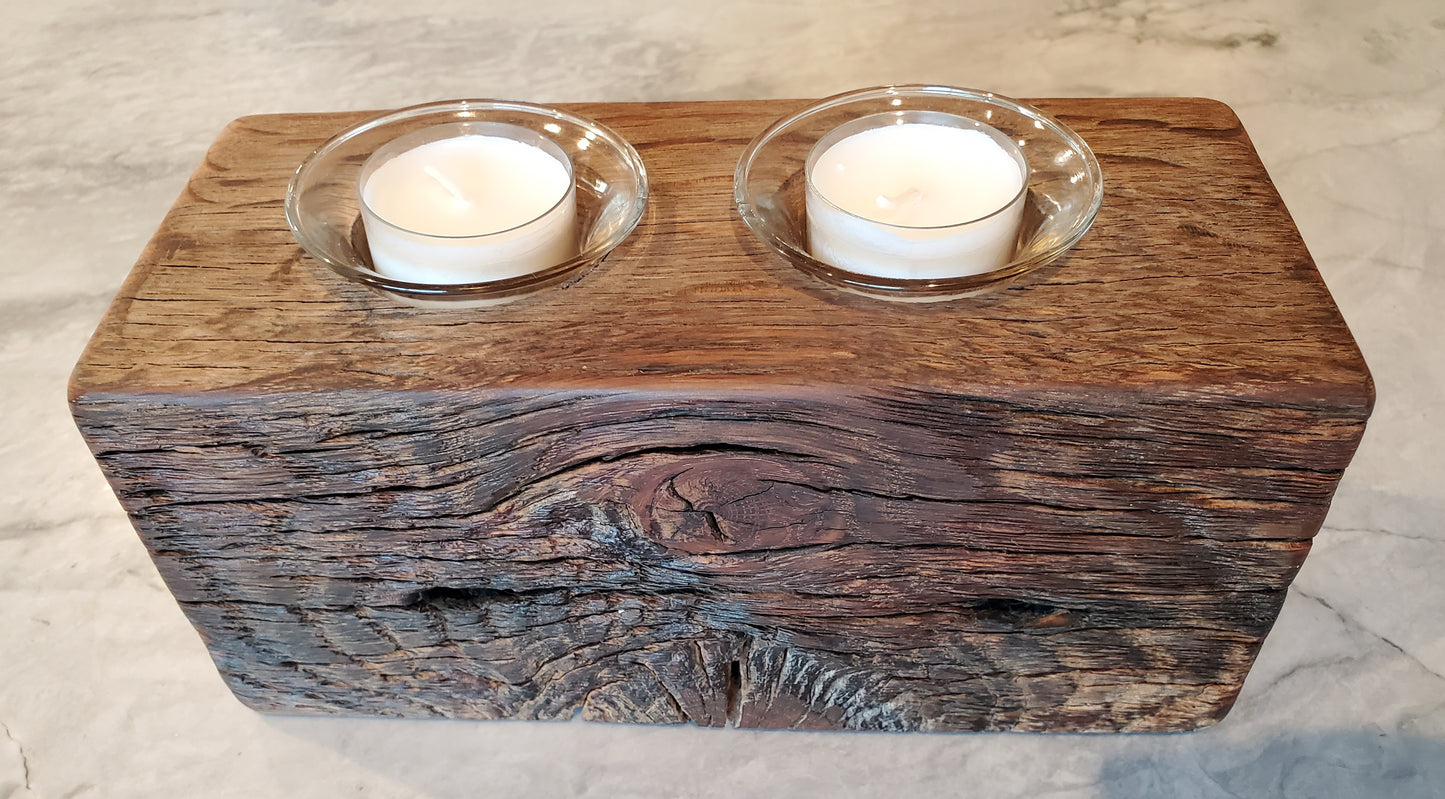 3pc Set: Reclaimed Oak Candle Holder