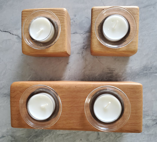 3pc Set: Reclaimed Oak Candle Holders